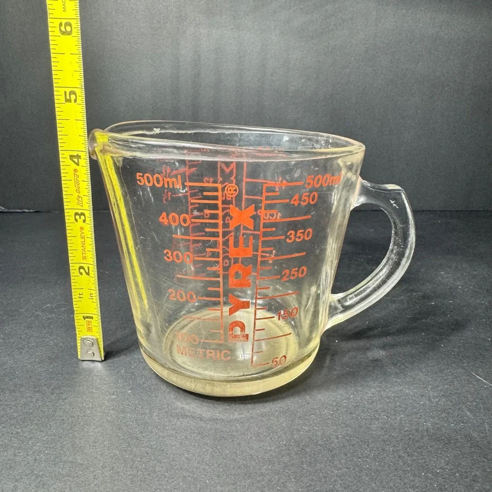 Vintage Pyrex‎ #516 2 Cup Measuring Glass Red Lettering 500ml 16oz Made in USA
